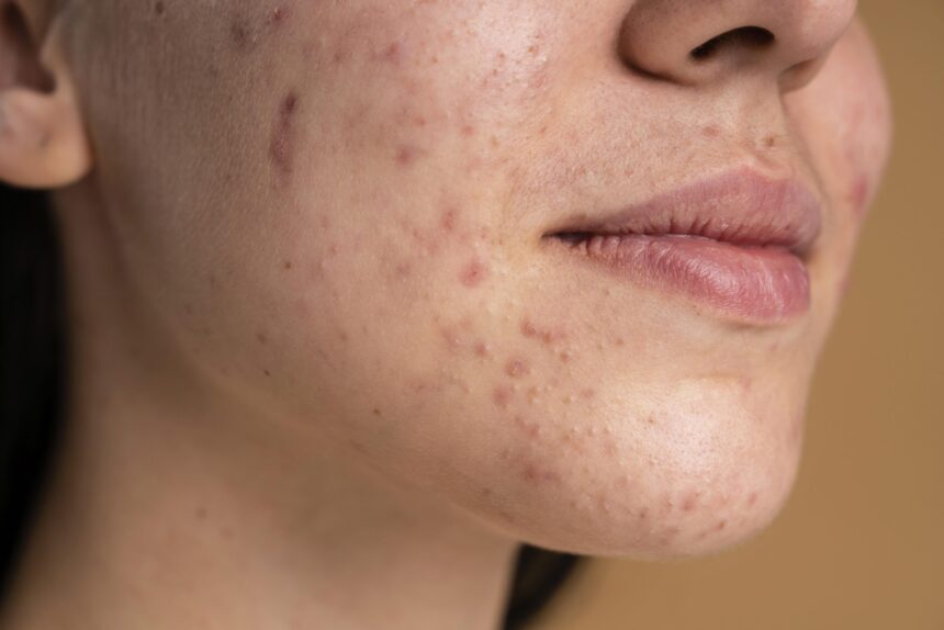 confident young woman with acne close up scaled 1