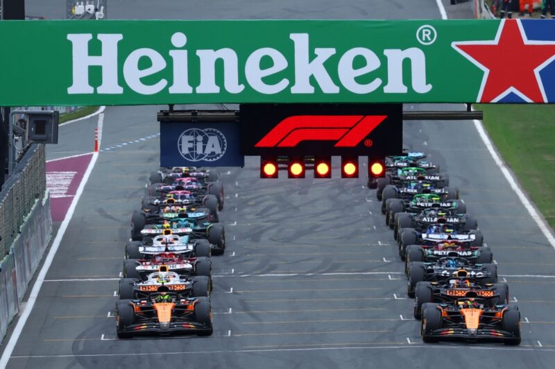 cars line up on the grid for t