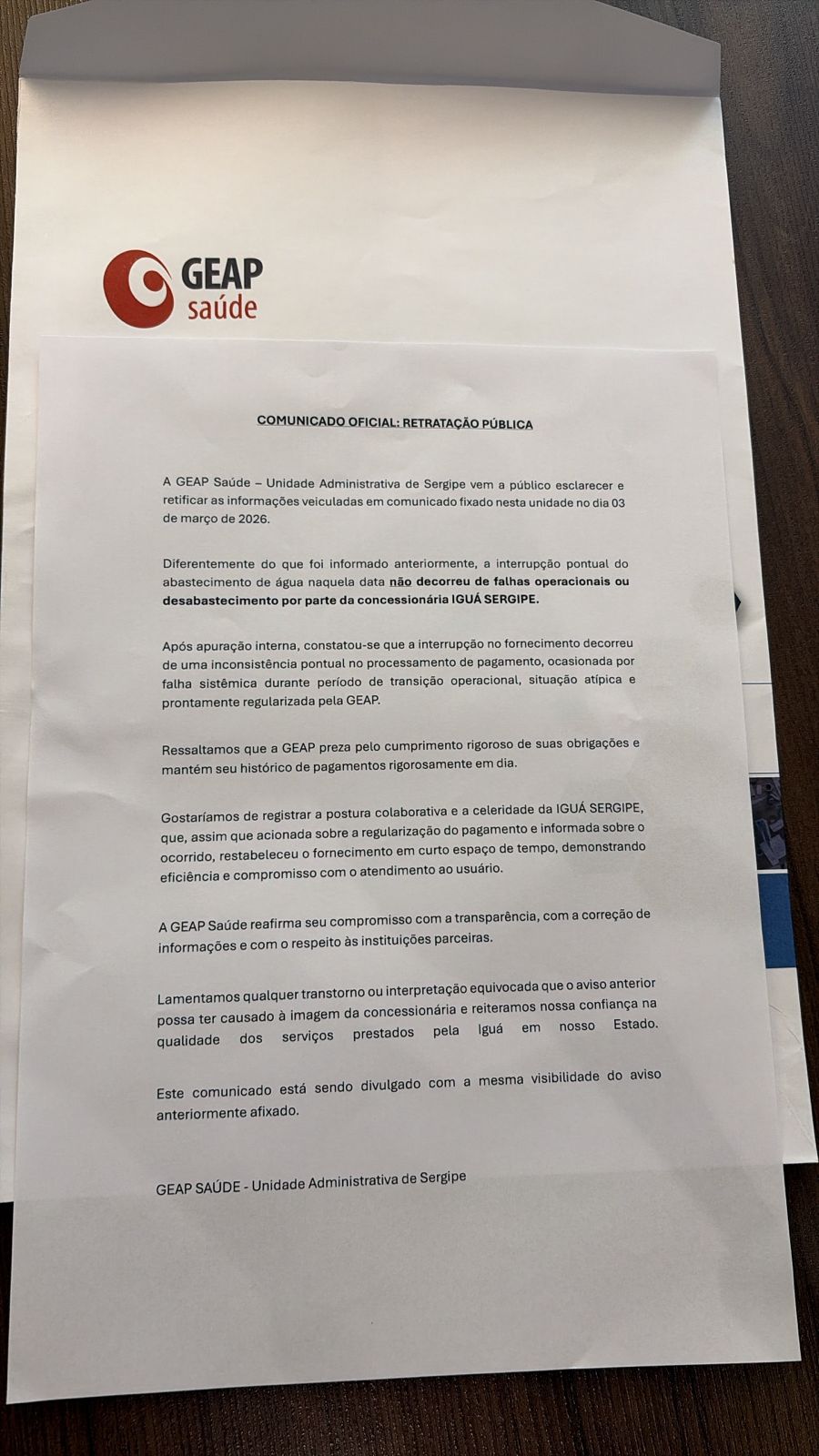 GEAP emite comunicado de retratação pública sobre a Iguá 2 GEAP emite comunicado igua