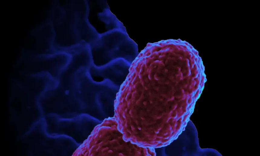 klebsiella pneumoniae bacterium colorized scanning electron micrograph showing carbapenem resistant klebsiella pneumoniae interacting with a human neutrophil credit niaid attribution 2.0 generic cc by 1