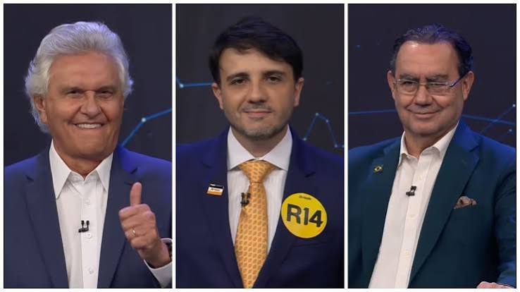 Candidatos durante o primeiro debate presidencial de 2026