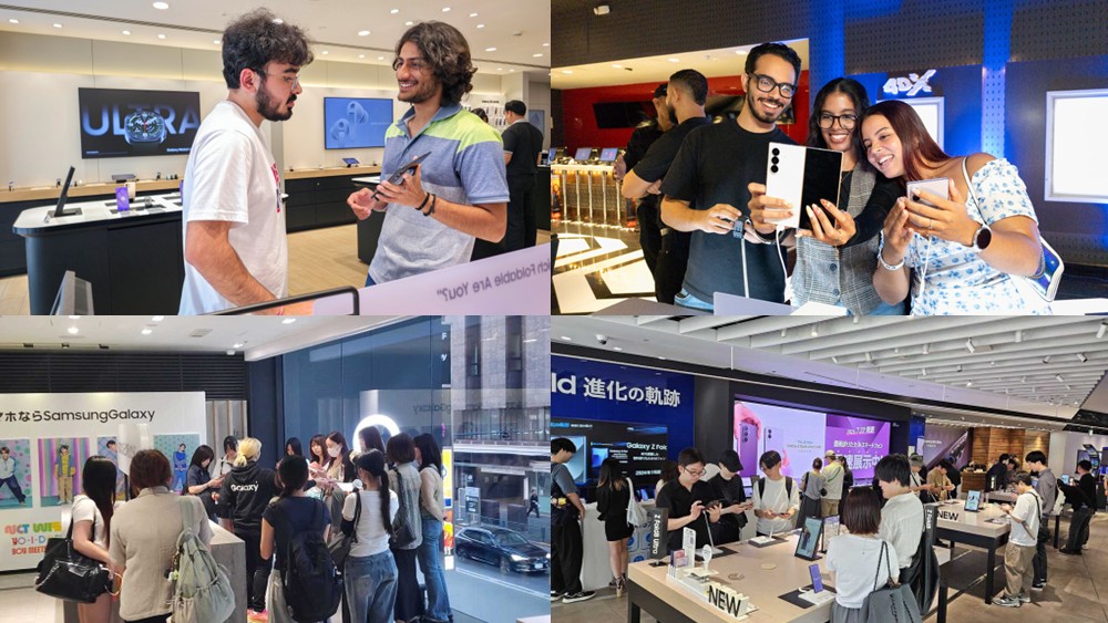 Clientes testam a nova linha Galaxy em loja da Samsung