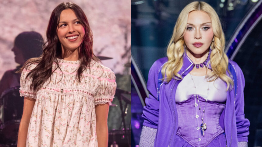Montagem com Madonna e Olivia Rodrigo, cotadas ao Grammy 2027