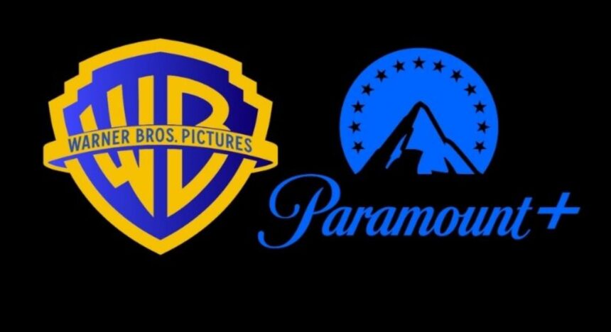 Logos da Warner Bros. Pictures e da Paramount+ lado a lado